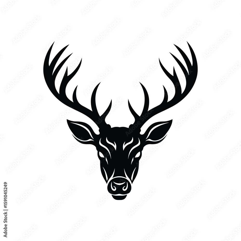 Fototapeta premium A majestic deer head with impressive antlers isolated on white background, symbolizing strength and wilderness
