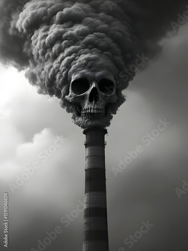 Industrial Pollution: A Skull Emerging from a Smoky Chimney