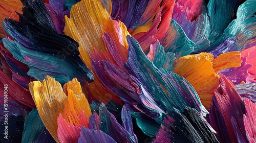 Abstract vibrant colorful brush strokes and paint textures creating a dynamic, contemporary design with rich depth and artistry.