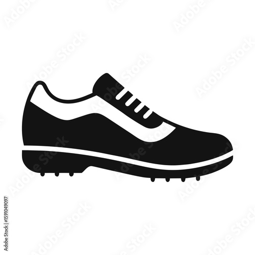 Black silhouette of a soccer cleat with white accents and studs football boot athletic shoe