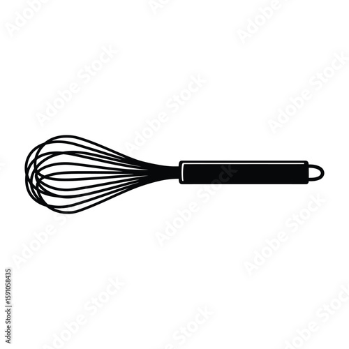 A black and white whisk isolated on white background is ready for baking and cooking delicious meals