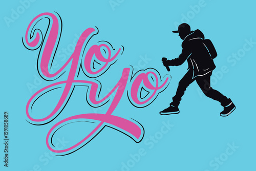 Energetic rapper silhouette with YoYo lettering on a vibrant blue background