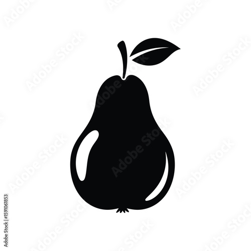 A black and white illustration of a pear isolated on white background, symbolizing healthy eating and natural sweetness
