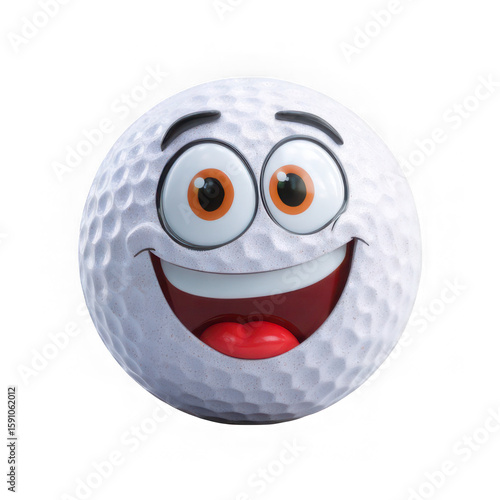 Cartoon golf ball with happy face isolated on transparent background