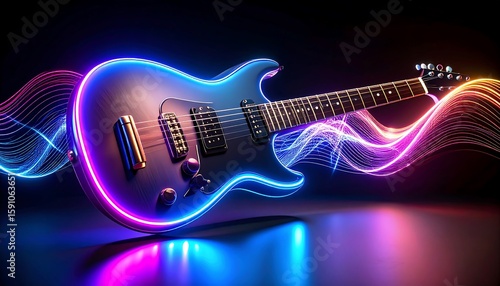 Electric guitar with vibrant neon light