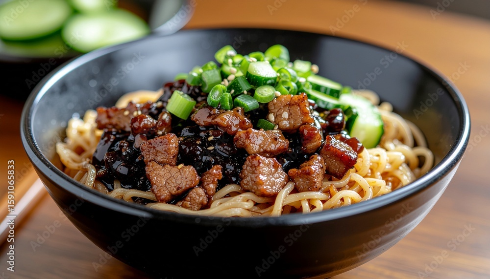 Delicious Korean Jajangmyeon Noodles with Black Bean Sauce – Authentic Street Food Style Delicious Korean Jajangmyeon Noodles with Black Bean Sauce – Authentic Street Food Style