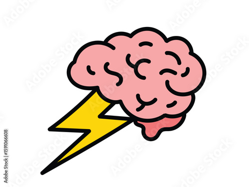 Brainstorming concept, brain icon with storm