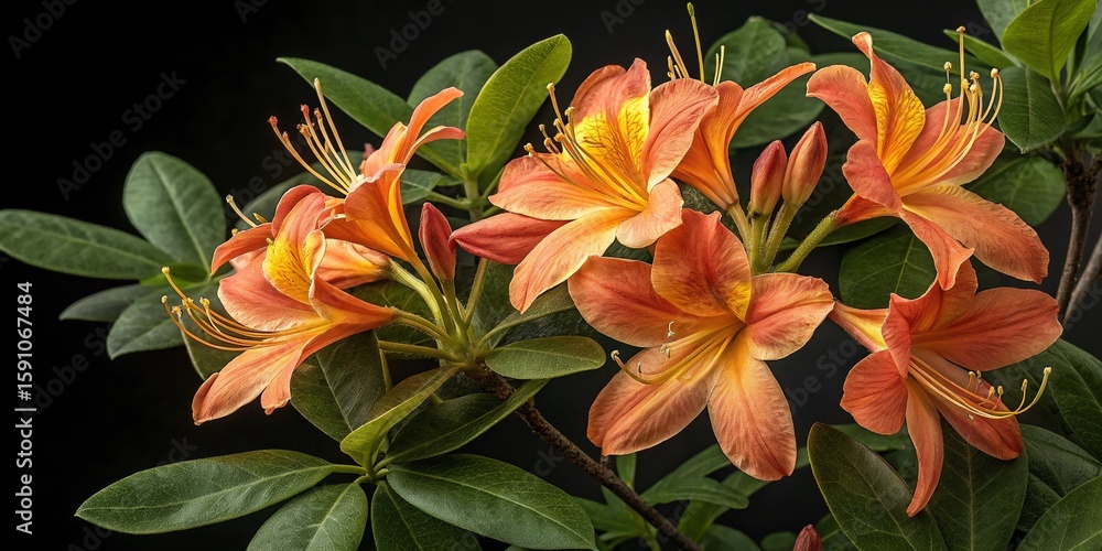 Fototapeta premium azalea flowers vibrant orange petals yellow center