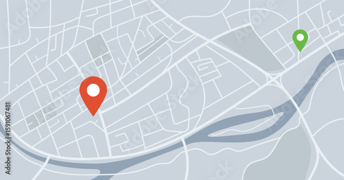 Fictional city map with pin location, roads map