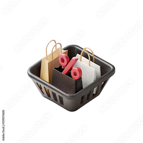 Shopping basket sale discount promotion retail bags percentage offer purchase online shop store buy now 