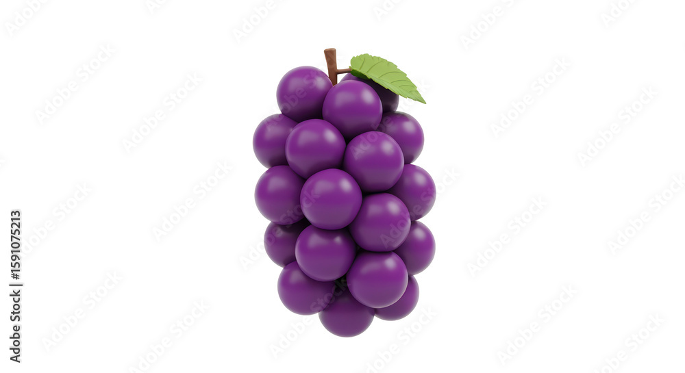 Fototapeta premium Purple Grapes Bunch with Green Leaf Isolated on Transparent Background