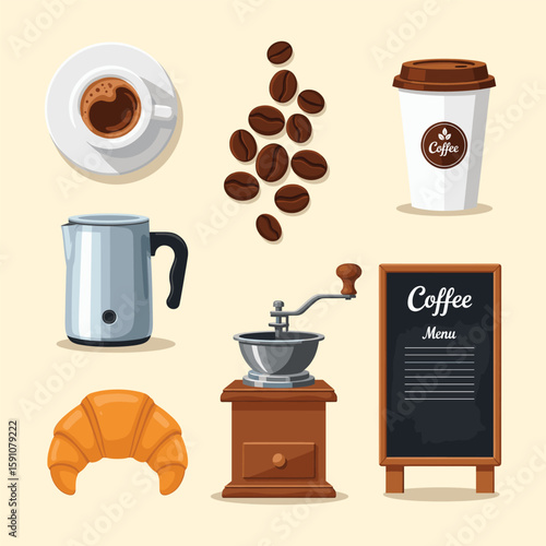 Coffee Shop Essentials Collection Set Illustration