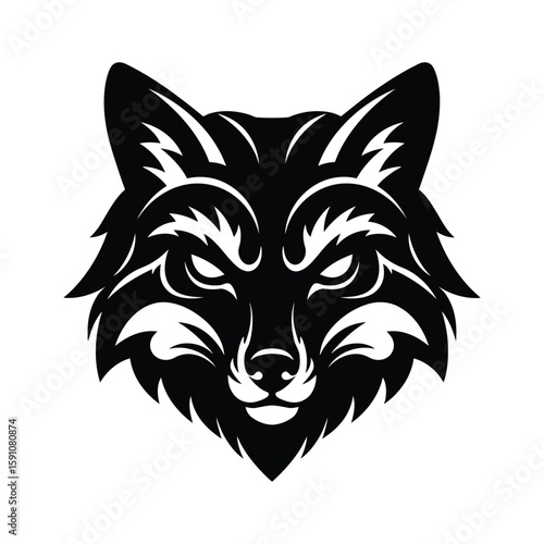 A minimalist black and white vector image depicts a fox head, isolated on white background, highlighting its cunning and watchful nature with sharp lines