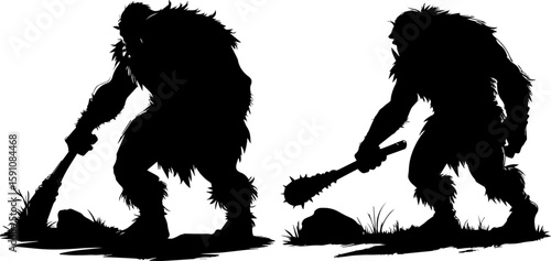 Bigfoot Sasquatch Yeti Silhouettes with Club