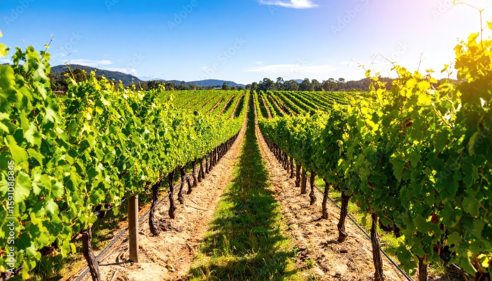 Obraz premium Vineyard rows under a vibrant sky