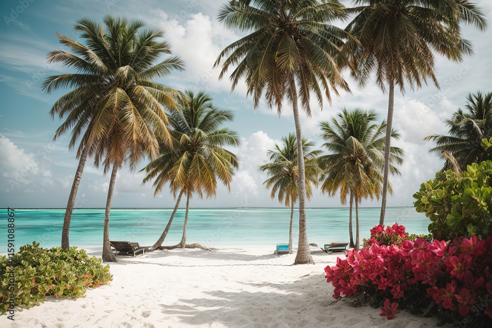 Fototapeta premium Gorgious paradise island with beach and sea