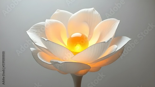 Abstract White and Amber Illuminated Flower Sculpture