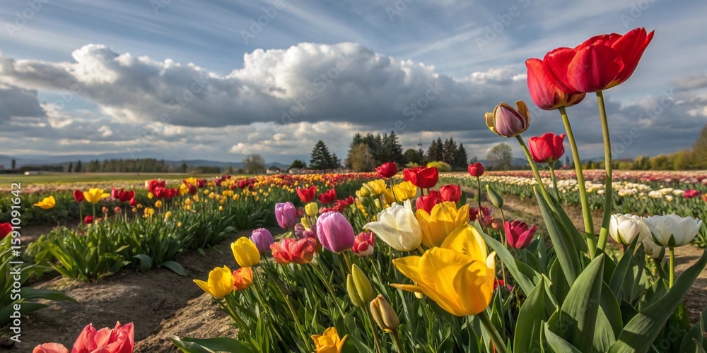 Obraz premium tulip spring flowers bloom nature field garden