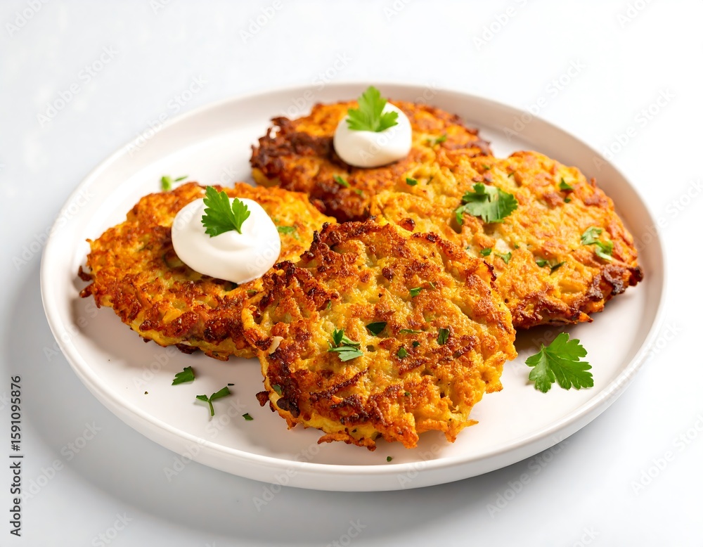 Golden potato pancakes on a plate (1) Golden potato pancakes on a plate (1)