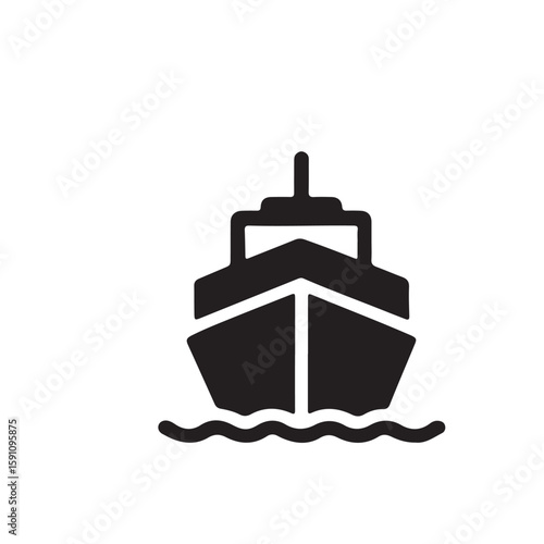 Nautical Vessel Icon Front View of a Ship on Water - Simple Maritime Symbol