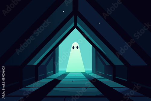 spooky boo silhouette in a haunted house scene