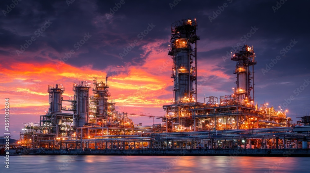 Obraz premium Industrial complex at dusk