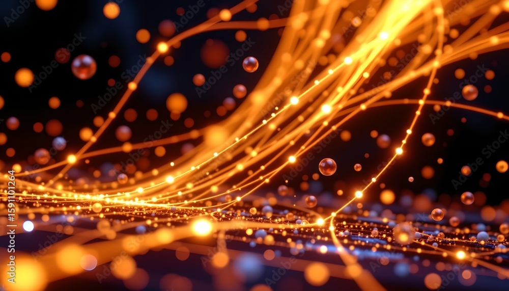 Fototapeta premium a close up of vibrant orange lights that appear to be in motion against a dark background. the lights are blurred with a bokeh effect, creating an atmosphere of dynamic energy and movement
