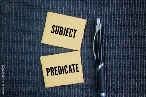 Two words subject and predicate. In a sentence, the subject is who or what the sentence is about, while the predicate tells you what the subject does or is.