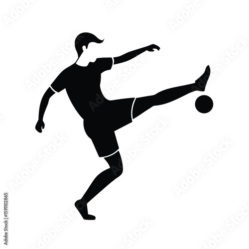 Dynamic football player executing a corner kick with extended leg side view illustration