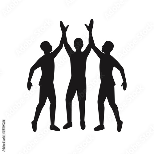 Diverse group of teammates celebrating a successful point with a triumphant high five gesture