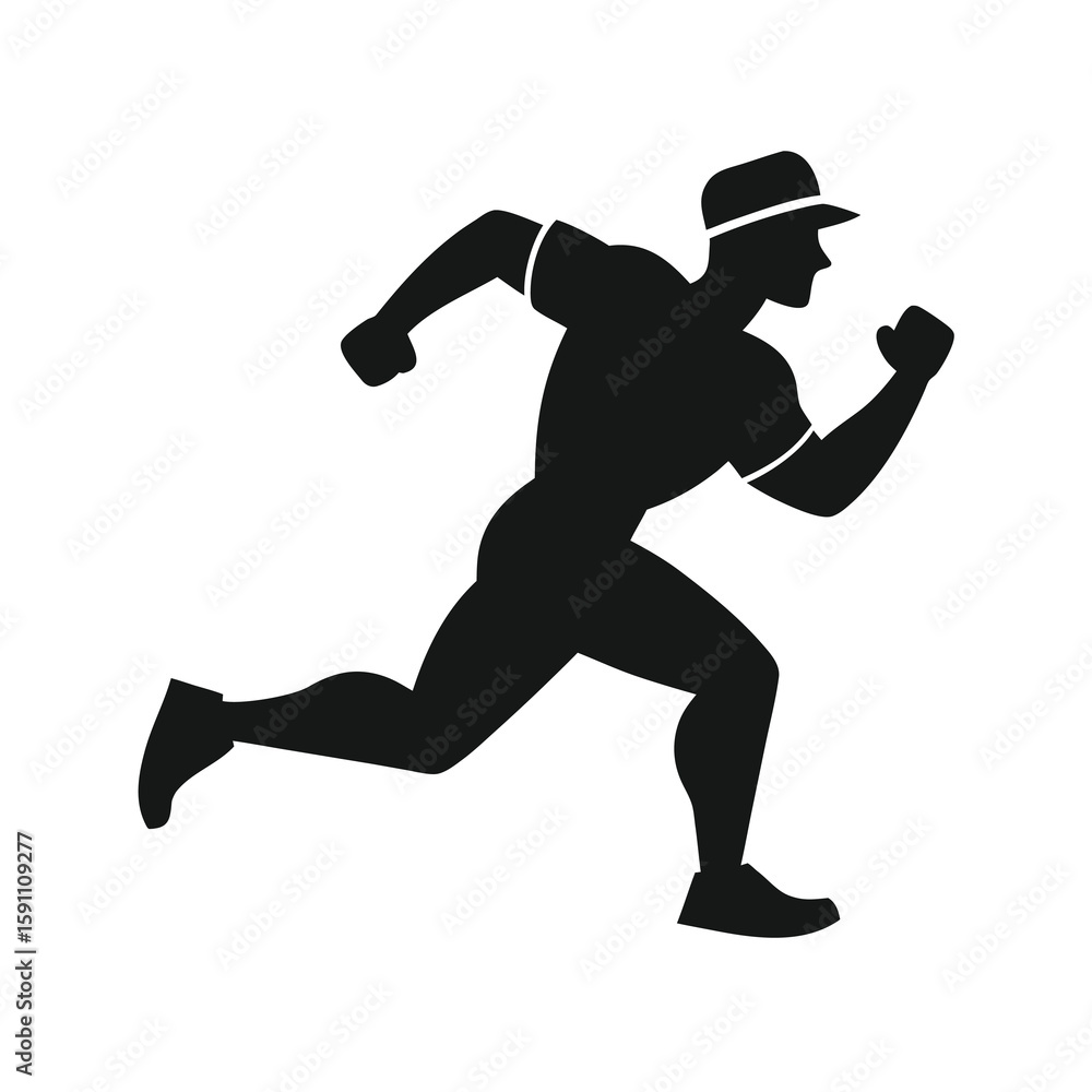 Fototapeta premium Dynamic baseball player in motion running towards a base with arms pumping energetically
