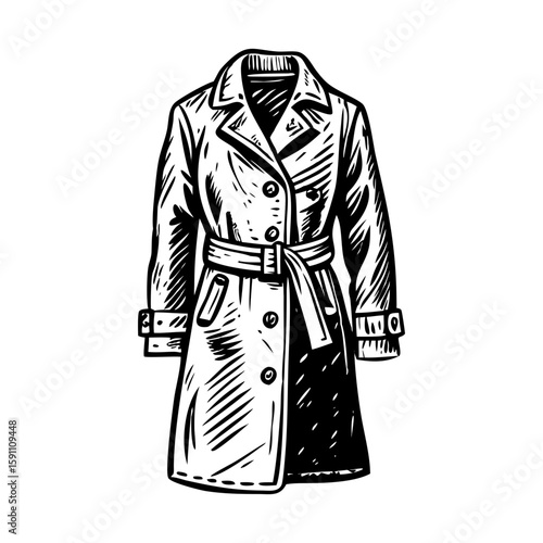 A vintage style illustration showing trench coat