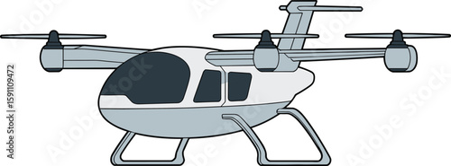 Futuristic electric air taxi, urban aerial transport, autonomous drone vehicle, next-gen flying technology, smart city mobility, innovative aviation design