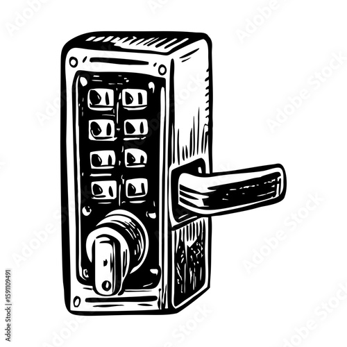 A vintage style illustration showing door lock 