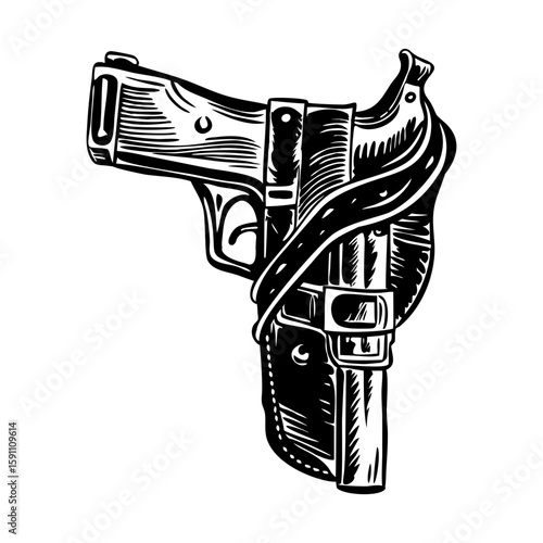 A vintage style illustration showing gun holster