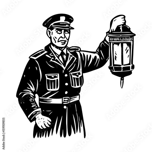 A vintage style illustration showing watchman