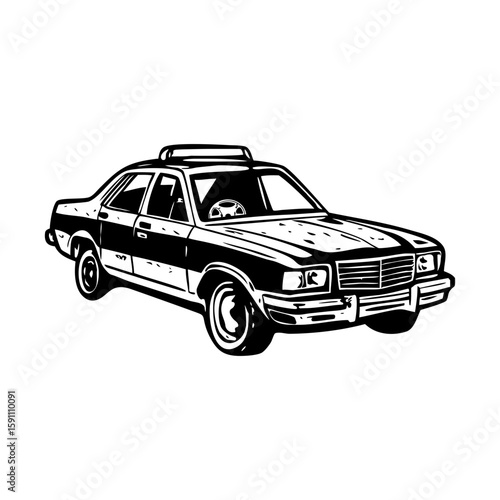A vintage style illustration showing police car