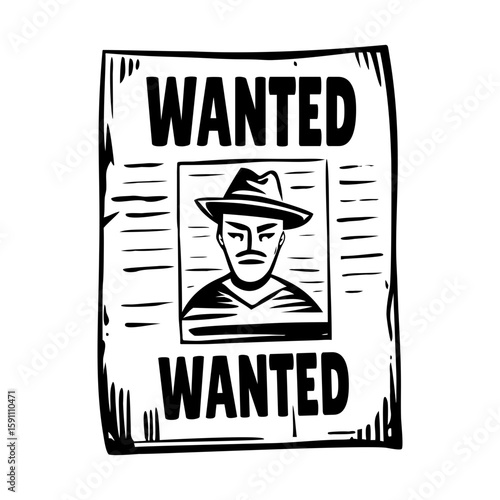 A vintage style illustration showing wanted poster