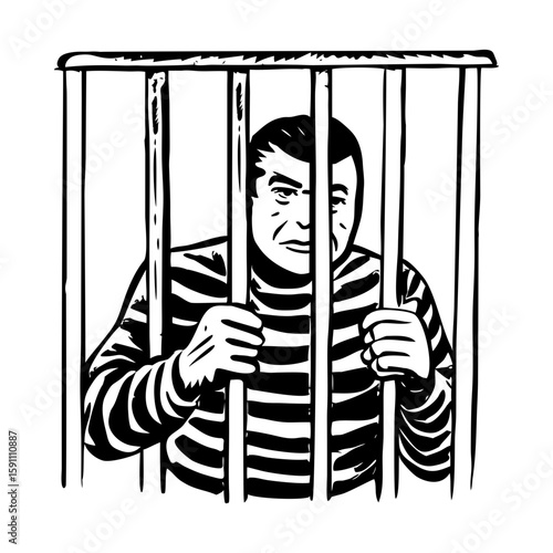 A vintage style illustration showing prisoner