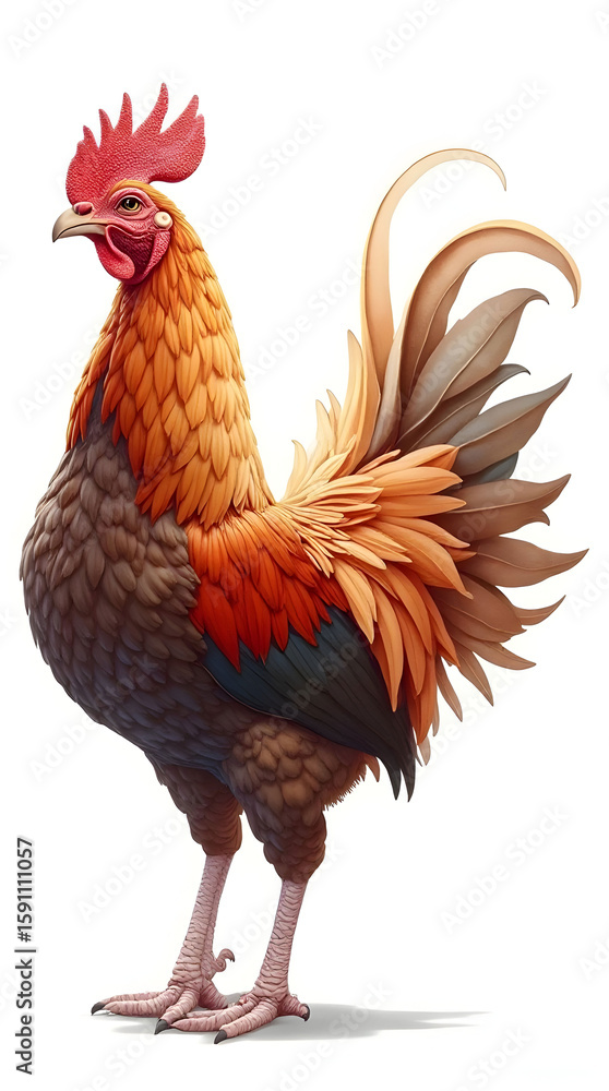 Fototapeta premium Side view of a phoenix chicken isolated on white