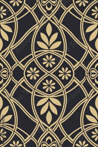 Golden Art Deco Floral Pattern dark background