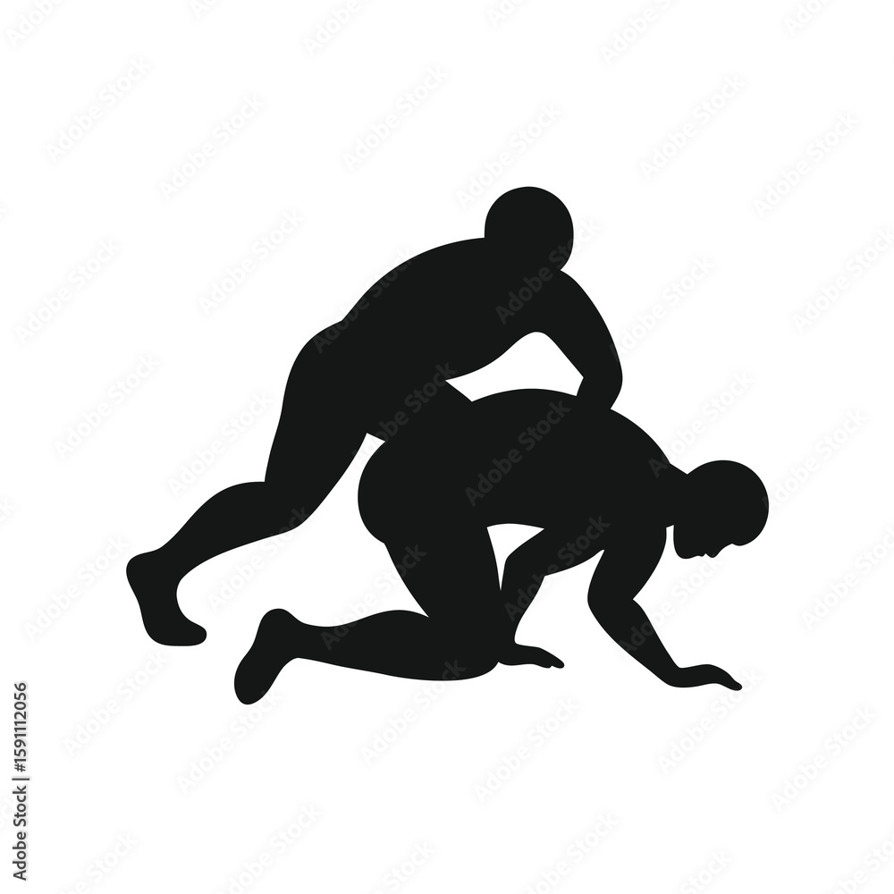 Naklejka premium Dynamic black silhouette of a wrestler executing a pinning move on an opponent