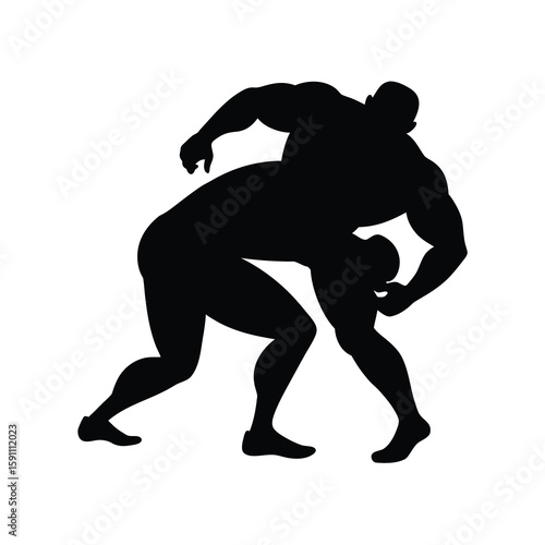 Dynamic black silhouette of a wrestler grappling and dominating an opponent
