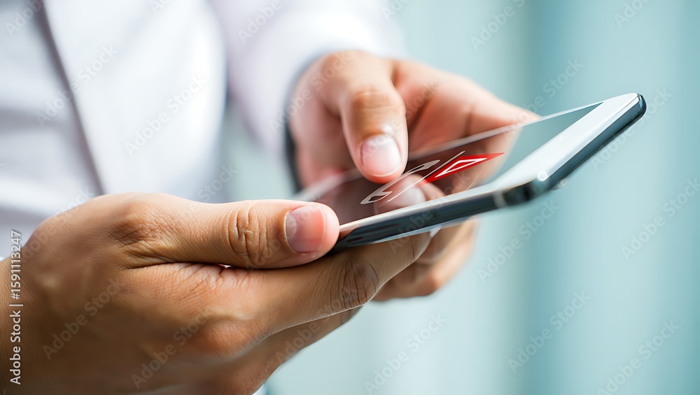 A person is holding a smartphone with a notification A person is holding a smartphone with a notification