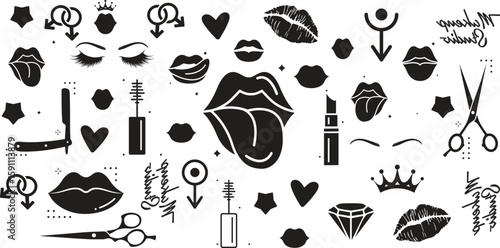 Woman lips vector icon set. kiss illustration sign collection. love symbol. romance logo.