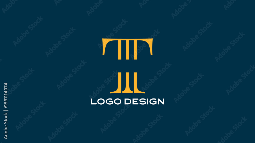 Obraz premium Modern letter T logo design with bold gold lines on dark background, ideal for branding, tech identity, or personal monogram use