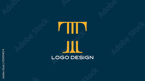 Modern letter T logo design with bold gold lines on dark background, ideal for branding, tech identity, or personal monogram use