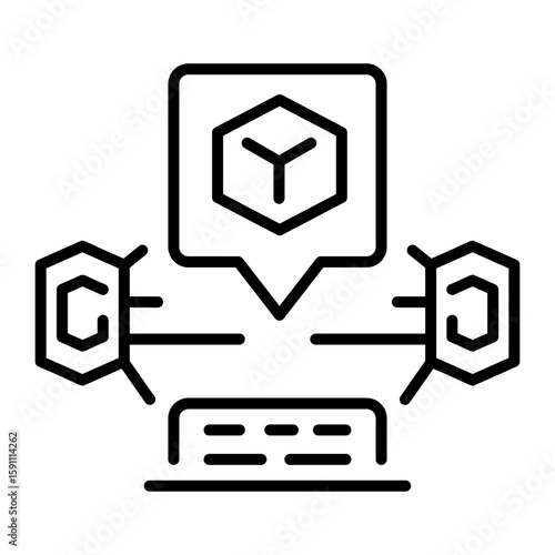 An outline style icon depicting simulation