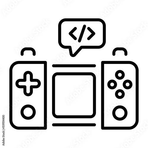 A linear style icon representing game development