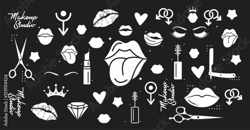 Woman lips vector icon set. kiss illustration sign collection. love symbol. romance logo.